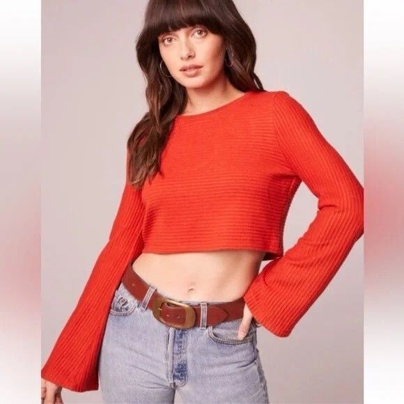 BAND OF THE FREE Alize Long Sleeve Crop Top M Bell Sleeve Rust Orange NWT B42 - Picture 1 of 6